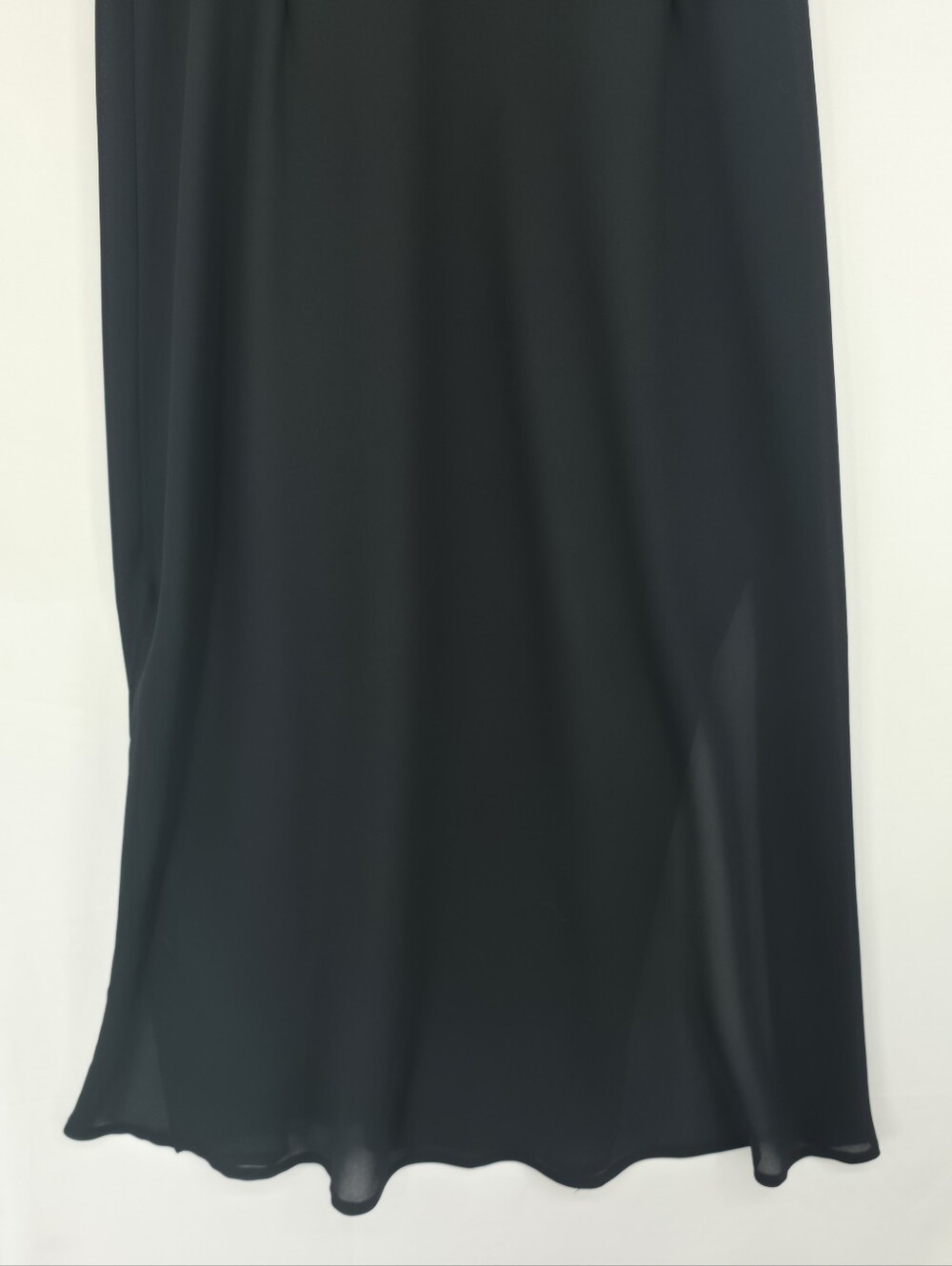 Donna Ricco Black Sheer Mesh Slip Dress Maxi Double Slit Minimalist Petite Large - Picture 10 of 11